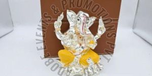 8 Inch Yellow and Silver Resin Ganesh Statue