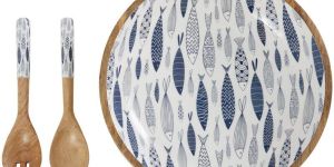 Wooden Enamel Bowl with Spoon