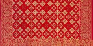 Red with Golden Embroidery Viscose Wool Shawl