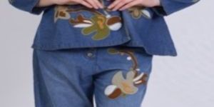 Denim Embroidery Jacket with Pant