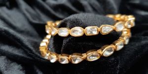925 Silver Gold Plated Moissanite Polki Bangles
