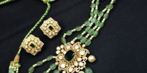 925 Silver Gold Plated Moissanite Polki Choker Set