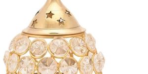 Oval Shaped Crystal Brass Oil Lamp