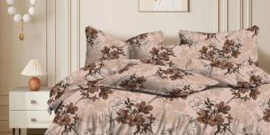 5 Pcs Brown Glace Cotton Printed Bed Sheet Set