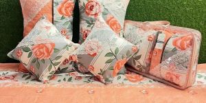5 Pcs Floral Printed Lace Quilted Bedding Set