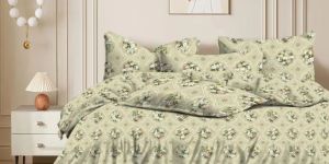 5 Pcs Pista Green Glace Cotton Printed Bed Sheet Set