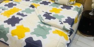 Multicolor Printed Quilted Double Bed Comforter Set