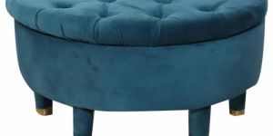 Round Rexine Wooden Pouf Stool