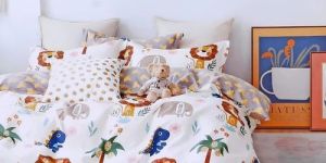 White Lion Printed Glace Cotton Kids Bed Sheet