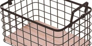Iron Wire Basket with Wooden Made Base