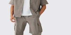 Mens Brown Solid Cotton Co-Ord Set