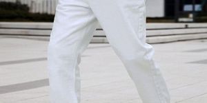 Mens Cotton White Plain Trouser