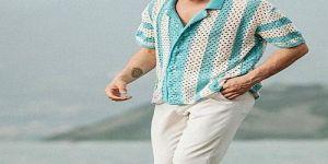 Mens Half Sleeve Crochet Knitted Shirt