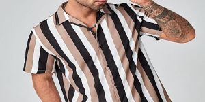 Mens Half Sleeve Striped Cotton Shirt