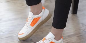 Ladies L1000 White & Orange Synthetic Casual Shoes