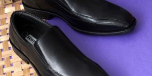 Mens SE1001 Black Leather Loafer Shoes