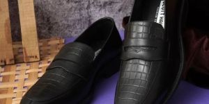 Mens SE1004 Black Leather Loafer Shoes