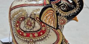 Decorative Bone Elephant Statue With Stone Work