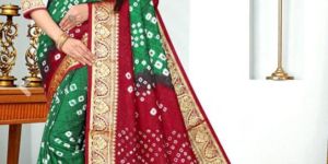 Green and Maroon Color Bandhej Silk Saree