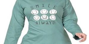 Ladies Green Full Sleeve Cotton Printed T-Shirt