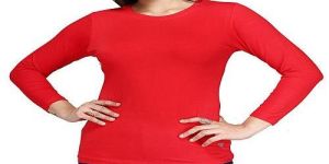 Ladies Red Cotton Full Sleeve T-Shirt