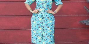 Ladies Printed Sky Blue Rayon Palazzo Suit