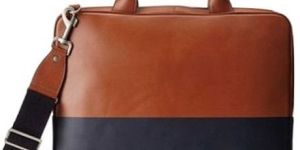 Mens Black And Brown Plain Leather Laptop Bag