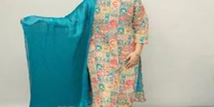 Ladies Cotton Blue Printed Kurta Set