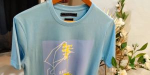 Mens Printed Light Blue Round Neck T-Shirts