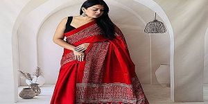 Ajrakh Red Hand Block Printed Modal Silk Saree