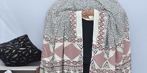 Cream Printed Modal Silk Ajrakh Hand Block Print Dupatta