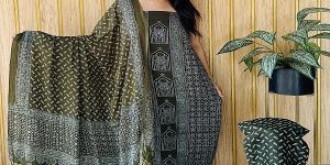 Green Modal Ajrakh Printed Silk Dress Material