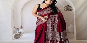 Maroon Hand Block Printed Modal Silk Ajrakh Saree