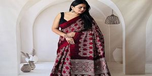 Modal Silk Hand Block Ajrakh Printed Saree