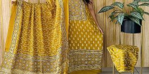Mustard Ajrakh Hand Block Printed Modal Silk Dress Material