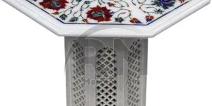White Marble Octagonal Table Top with Inlay Work