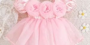 Baby Girl Partywear Organza Frock with Beautiful Flower