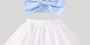 Baby Girls Light Blue Satin Two Piece Square Neck Western Dress