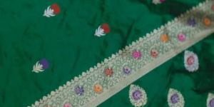 Green Embroidered Zari Border Silk Saree