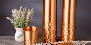 Antique Finish Pure Copper Bottle with 2 Copper Glass Set