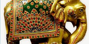 Hand-Painted Rajasthani Gemstone Decorated Elephant Statue