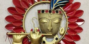 Handmade Metal Krishna Playing Basuri Wall Art Frame