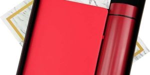 Red Temperature Bottle Notebook And Metal Pen Corporate Gift Set