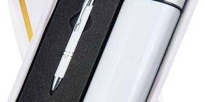 White Metal Pen And Temperature Bottle Corporate Gift Set