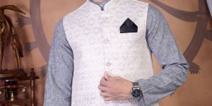 Men's Ethnic Wear Classic Off White Jacquard Modi Coat