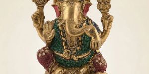 Stone Finish Brass Ganesha Idol Handcrafted Murti