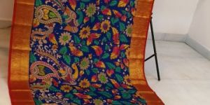 Kanchipuram Pattu Hand Weaving Pen Kalamkari Saree