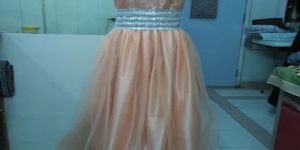 Peach Off Shoulder Party Wear Gown