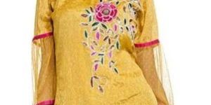 Yellow Cotton Embroidered Kurti