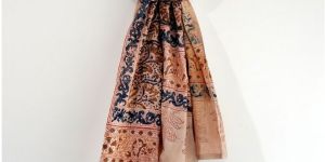 Women's Kalamkari Cotton Stole Size W 120 Cm X L 185 Cm ( Beige And Blue )